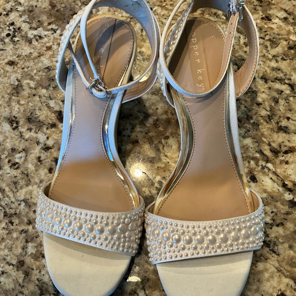 Copper Key Cream Pearl Heels
